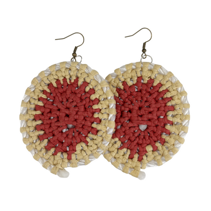 VENETTA DENHAM - Girringun Art Centre | 'Gundala - Large Woven Earrings’ | Red / white