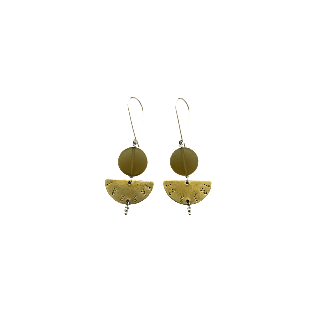 WILD CHARM JEWELLERY | 'Brassy + Moon (Green) Earrings' | Sterling silver / brass / green resin