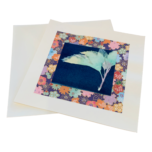 YASUE ASAI | 'Leaf Sprig' | Gift card | Hand-coloured Cyanotype | Japanese Rice Paper