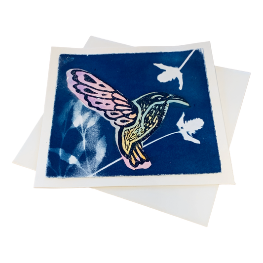 YASUE ASAI | ‘Hummingbird #1' | Gift card | Cyanotype | Hand-coloured Print | Collage