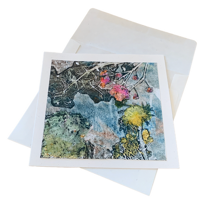 YASUE ASAI | ‘Dark Floral – Blue / Yellow Flower' | Gift card | Hand-coloured Cyanotype