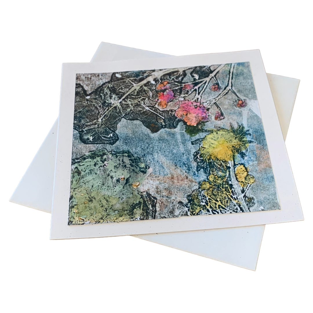 YASUE ASAI | ‘Dark Floral – Blue / Yellow Flower' | Gift card | Hand-coloured Cyanotype