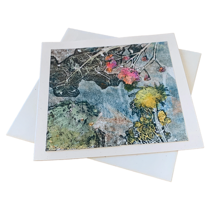 YASUE ASAI | ‘Dark Floral – Blue / Yellow Flower' | Gift card | Hand-coloured Cyanotype