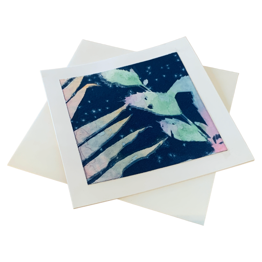 YASUE ASAI | ‘Purple/Green Leaf with Fern Gift card’ | 2026 | Hand-coloured Cyanotype | 14 x 14 cm
