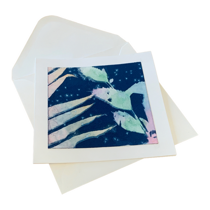 YASUE ASAI | ‘Purple/Green Leaf with Fern Gift card’ | 2026 | Hand-coloured Cyanotype | 14 x 14 cm