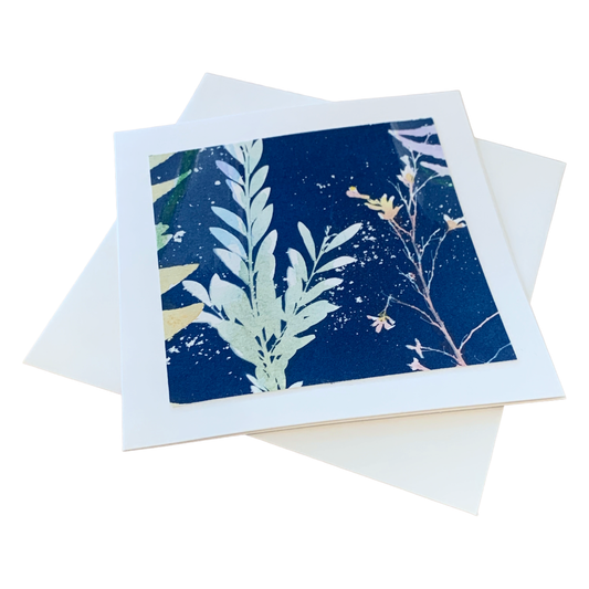 YASUE ASAI | ‘Leaf and Flower with Sparkle Gift card’ | 2026 | Hand-coloured Cyanotype