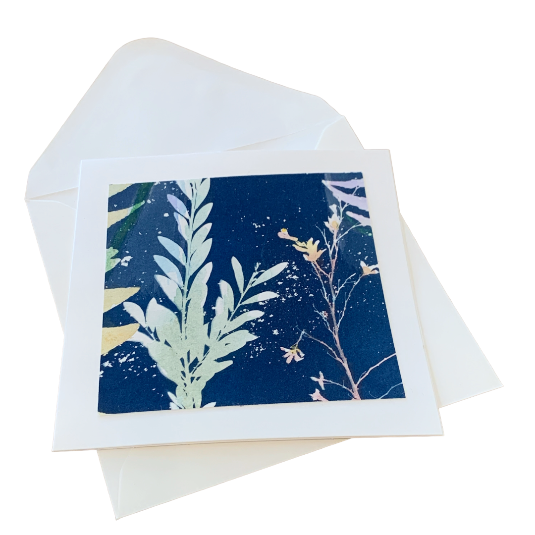 YASUE ASAI | ‘Leaf and Flower with Sparkle Gift card’ | 2026 | Hand-coloured Cyanotype