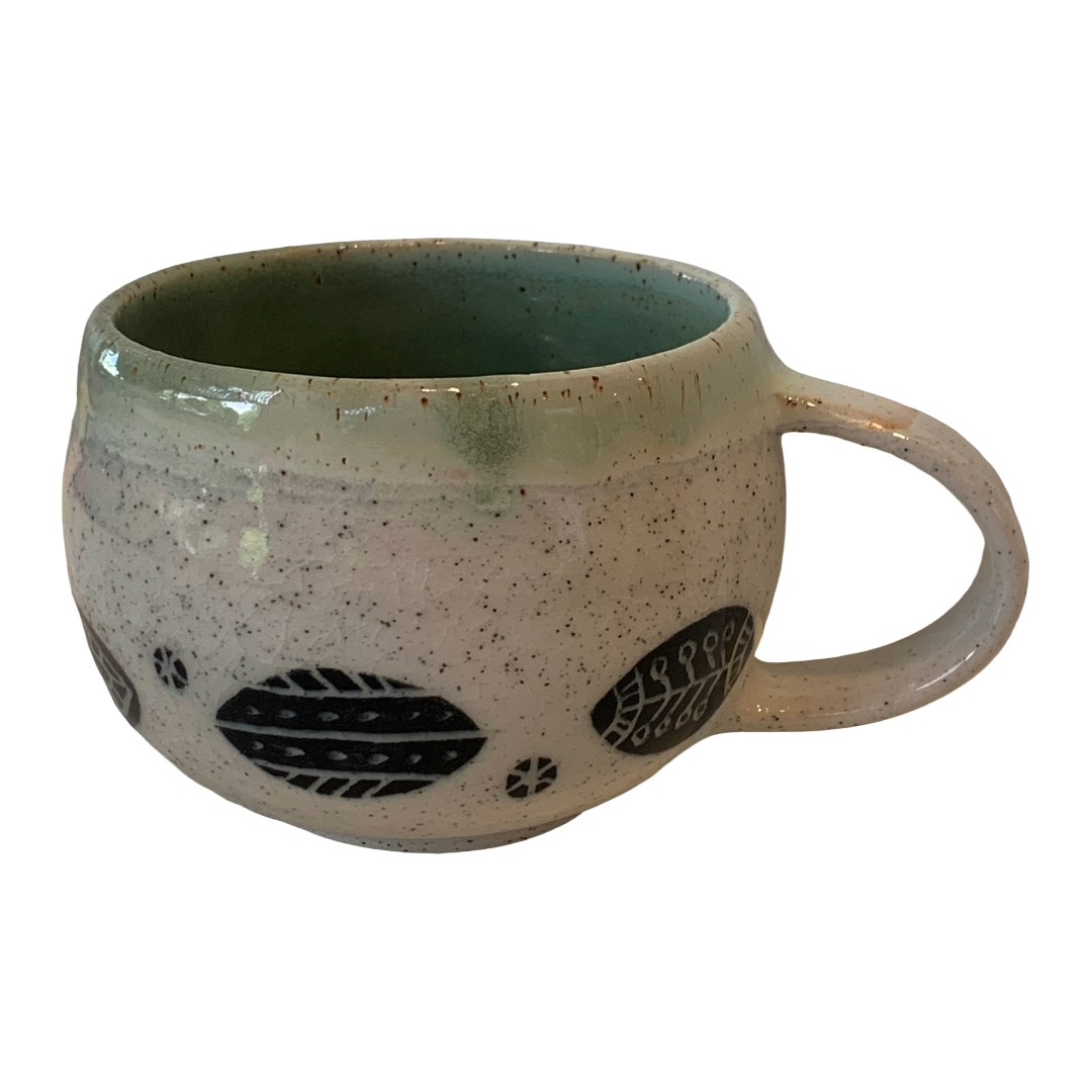 YASUE ASAI | ‘Sgraffito Leaf Green Mug' | 2026 | Wheel-thrown ceramic