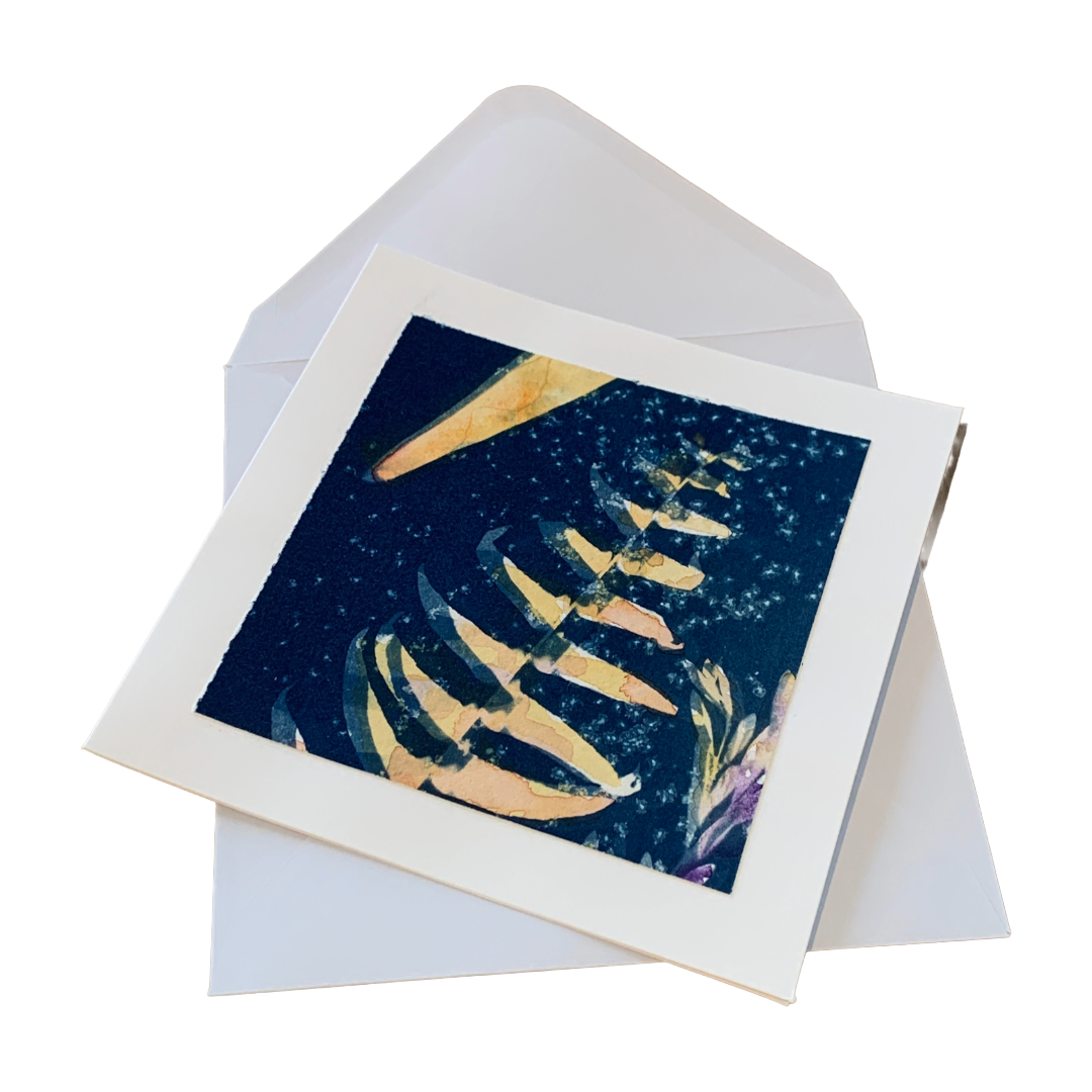 YASUE ASAI | ‘Yellow Fern Gift Card’ | Hand-coloured Cyanotype