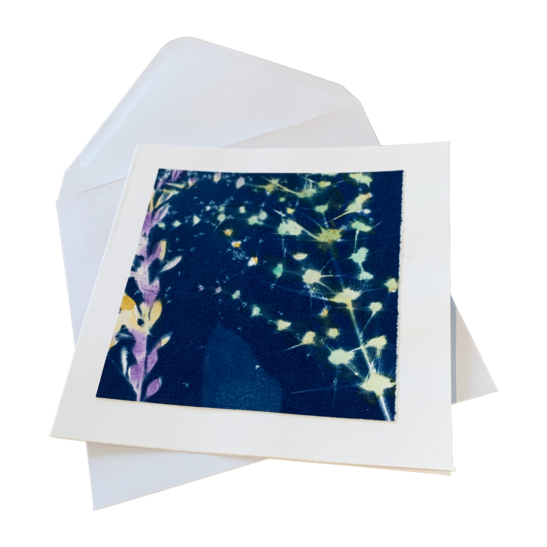 YASUE ASAI | ‘Yellow and Purple Leaf Gift Card’ | Hand-coloured Cyanotype