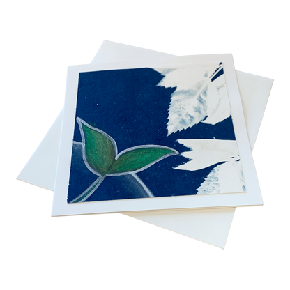YASUE ASAI | ‘White Leaf with Seed Leaves Gift Card’ | Hand-coloured Cyanotype