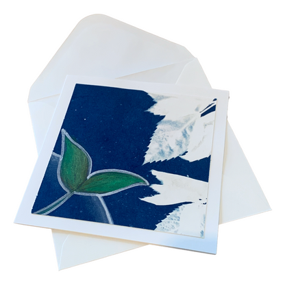 YASUE ASAI | ‘White Leaf with Seed Leaves Gift Card’ | Hand-coloured Cyanotype