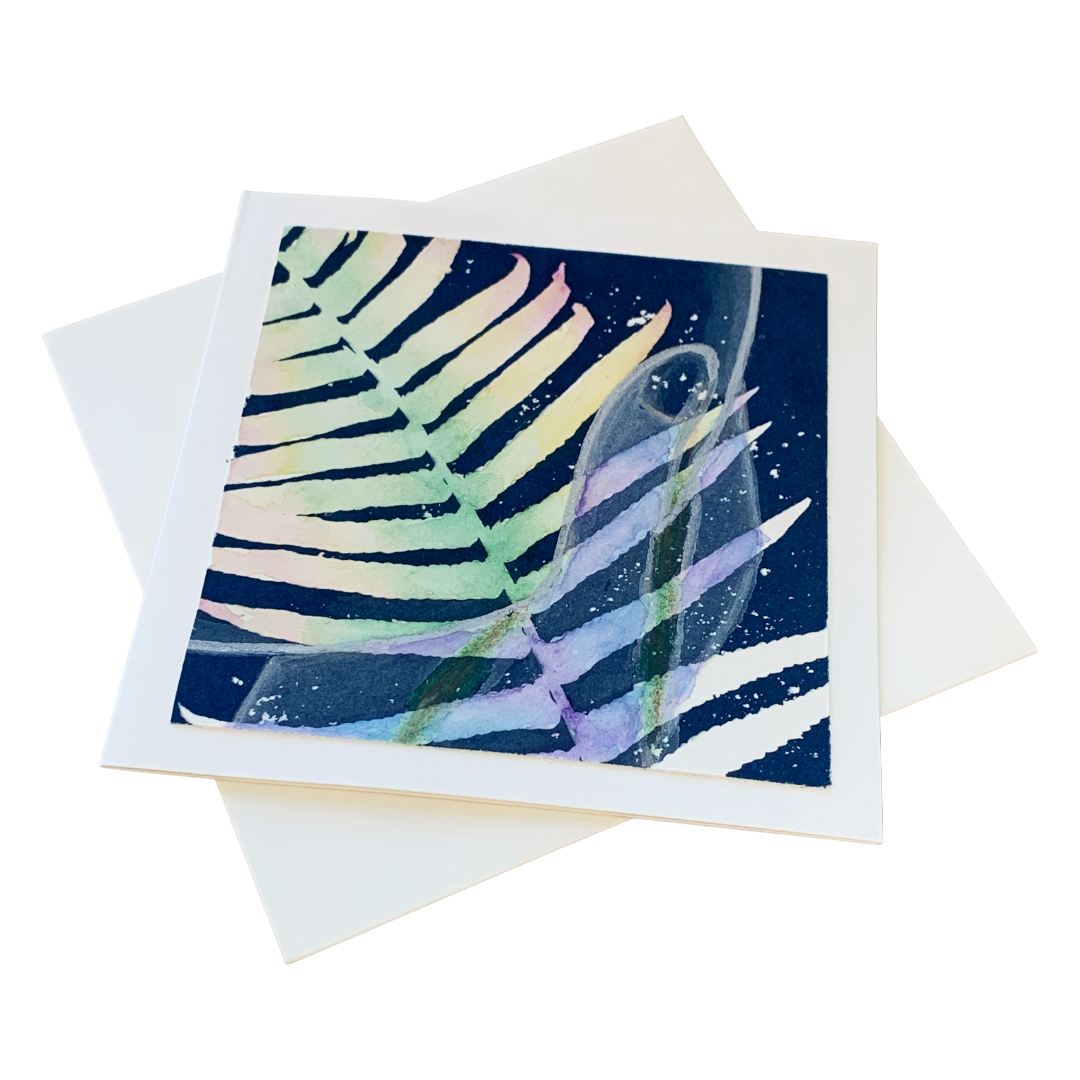 YASUE ASAI | ‘Fern and Hand Gift Card’ | Hand-coloured Cyanotype