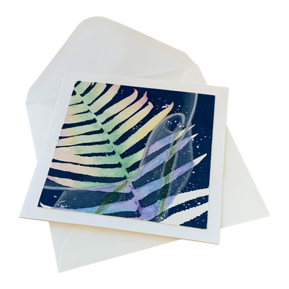 YASUE ASAI | ‘Fern and Hand Gift Card’ | Hand-coloured Cyanotype