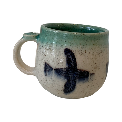 YASUE ASAI | ‘Sgraffito Bird and Flower Green Mug' | Wheel-thrown ceramic