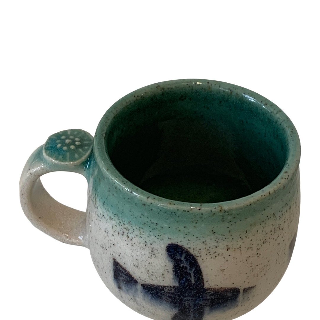 YASUE ASAI | ‘Sgraffito Bird and Flower Green Mug' | Wheel-thrown ceramic