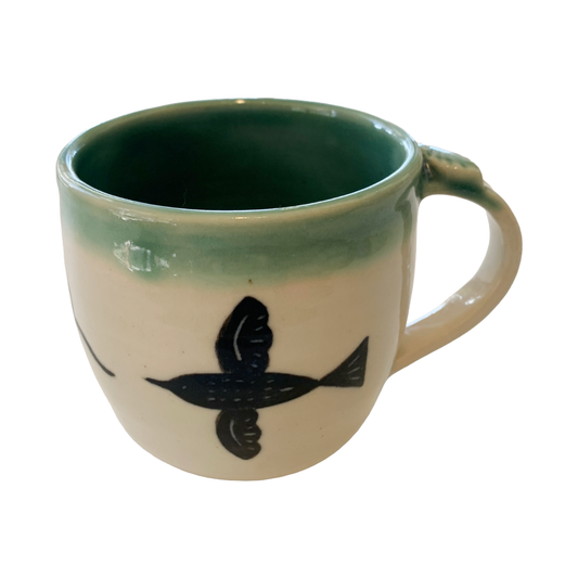YASUE ASAI | ‘Sgraffito Bird Green Mug' | Wheel-thrown ceramic