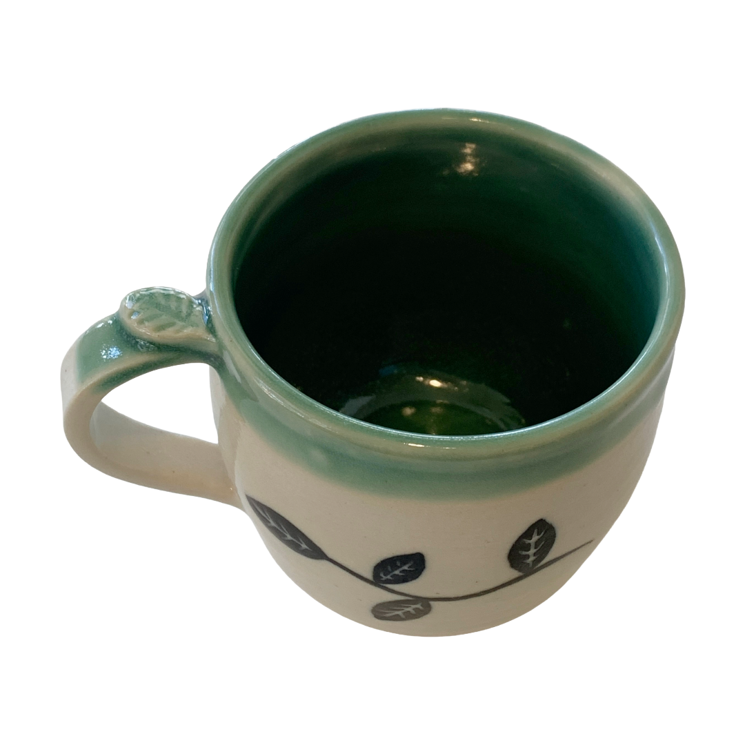 YASUE ASAI | ‘Sgraffito Bird Green Mug' | Wheel-thrown ceramic
