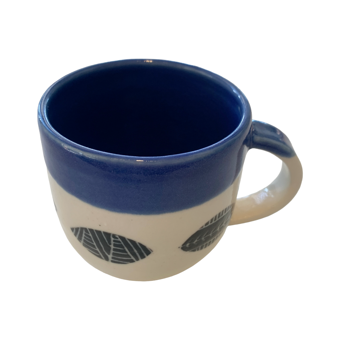 YASUE ASAI | ‘Sgraffito Leaf Blue Mug' | Wheel-thrown ceramic