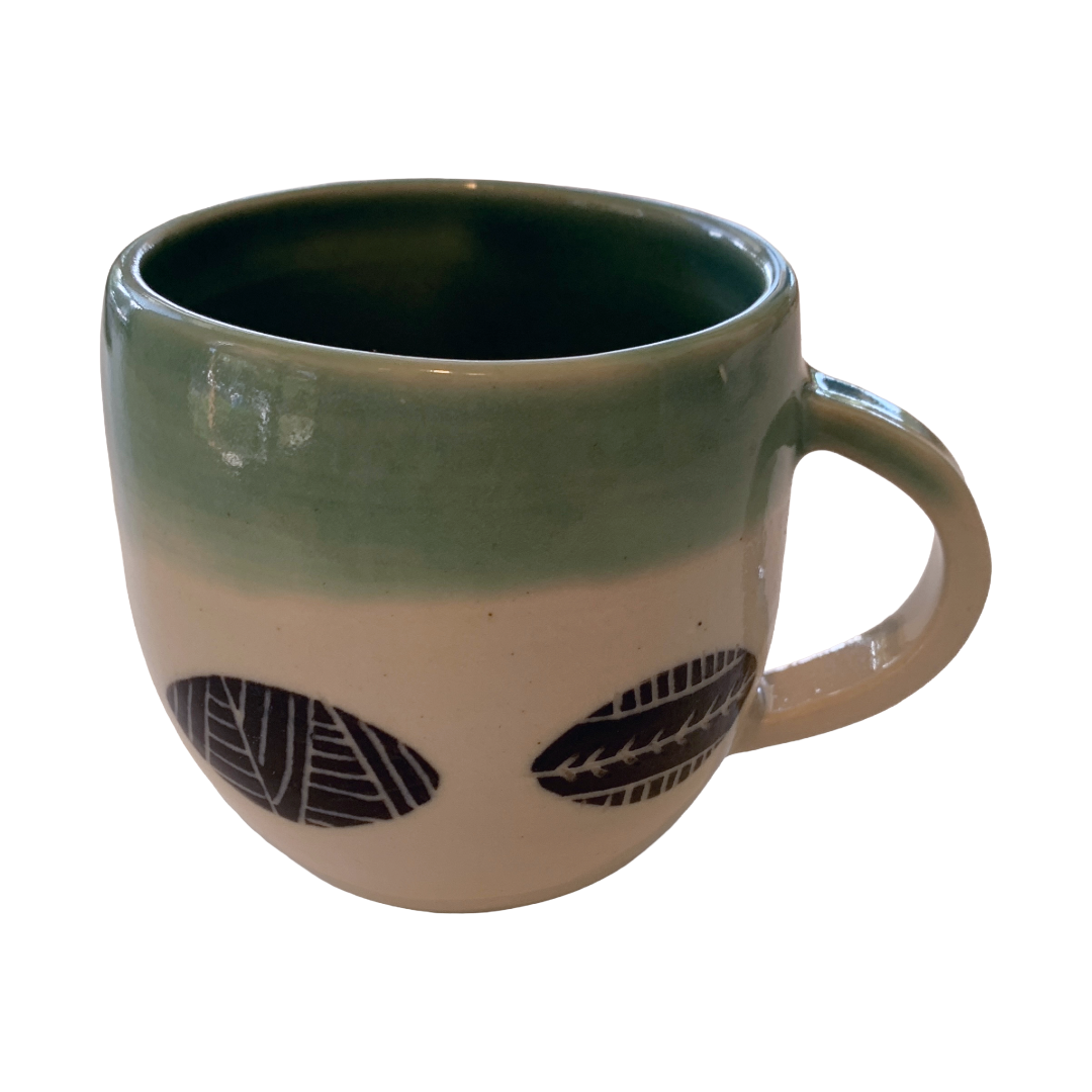 YASUE ASAI | ‘Sgraffito Leaf Green Mug' | Wheel-thrown ceramic