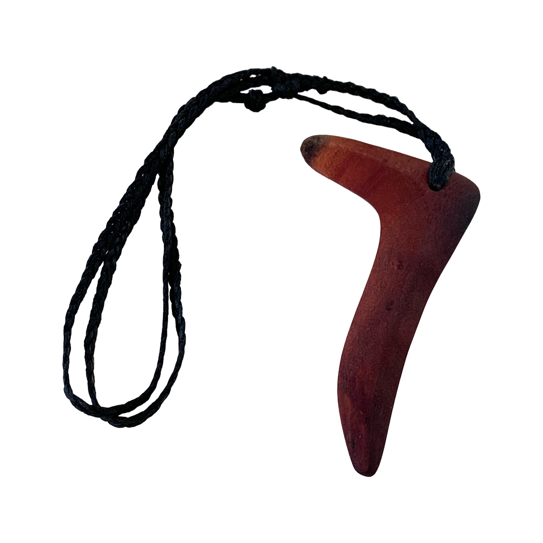 BULBURA CREATIONS | ‘Hunting Boomerang Necklace’ | Aboriginal Artefact / Molloy Red Box timber