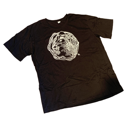 GIRRINGUN ART CENTRE | 'Cassowary Head by Leonard Andy' T-shirt  |  Black fabric / white design | Screenprint on cotton