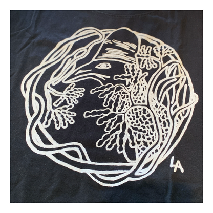 GIRRINGUN ART CENTRE | 'Cassowary Head by Leonard Andy' T-shirt  |  Black fabric / white design | Screenprint on cotton