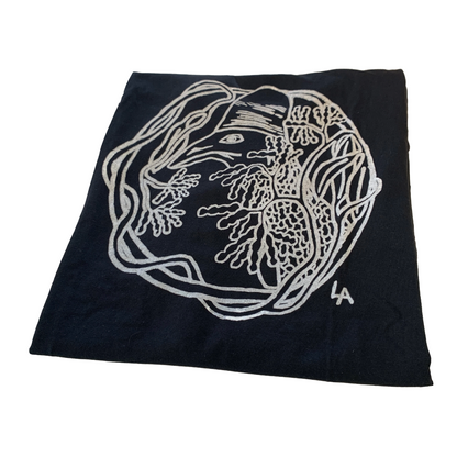 GIRRINGUN ART CENTRE | 'Cassowary Head by Leonard Andy' T-shirt  |  Black fabric / white design | Screenprint on cotton