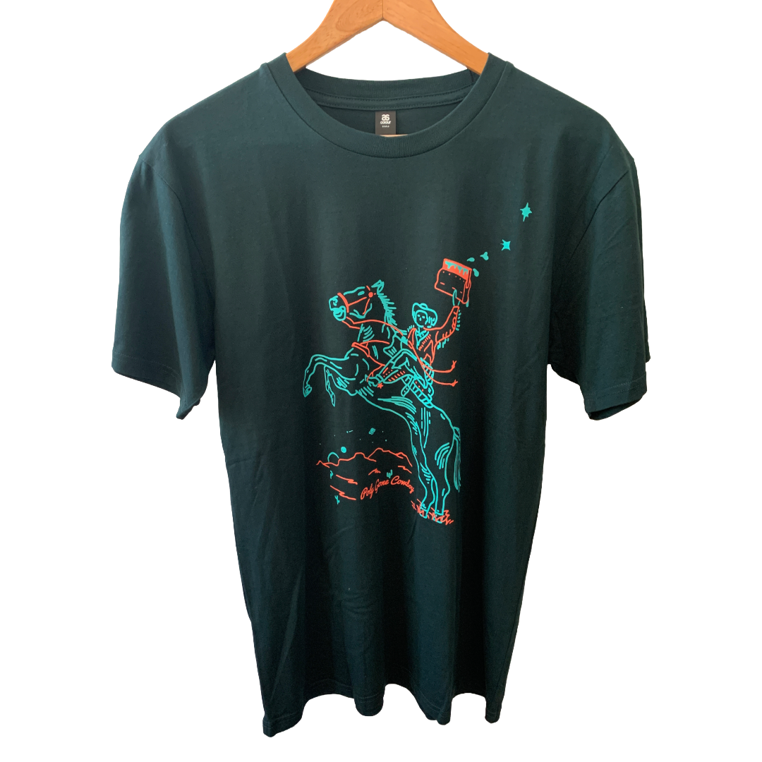 POLY GONE COWBOY | ‘Space Cowboy’ | Short sleeved T-shirt | Dark green