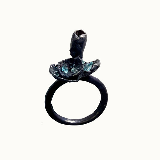 LOIS HAYES | 'Ring 4 - Rainforest Floor Secrets' | Oxidized sterling silver / natural apatite grit / lacquer