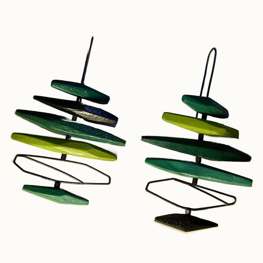 LOIS HAYES | 'Earrings 4 - Rainforest Floor Secrets' | Oxidized sterling silver / recycled builder’s wood / paint / lacquer