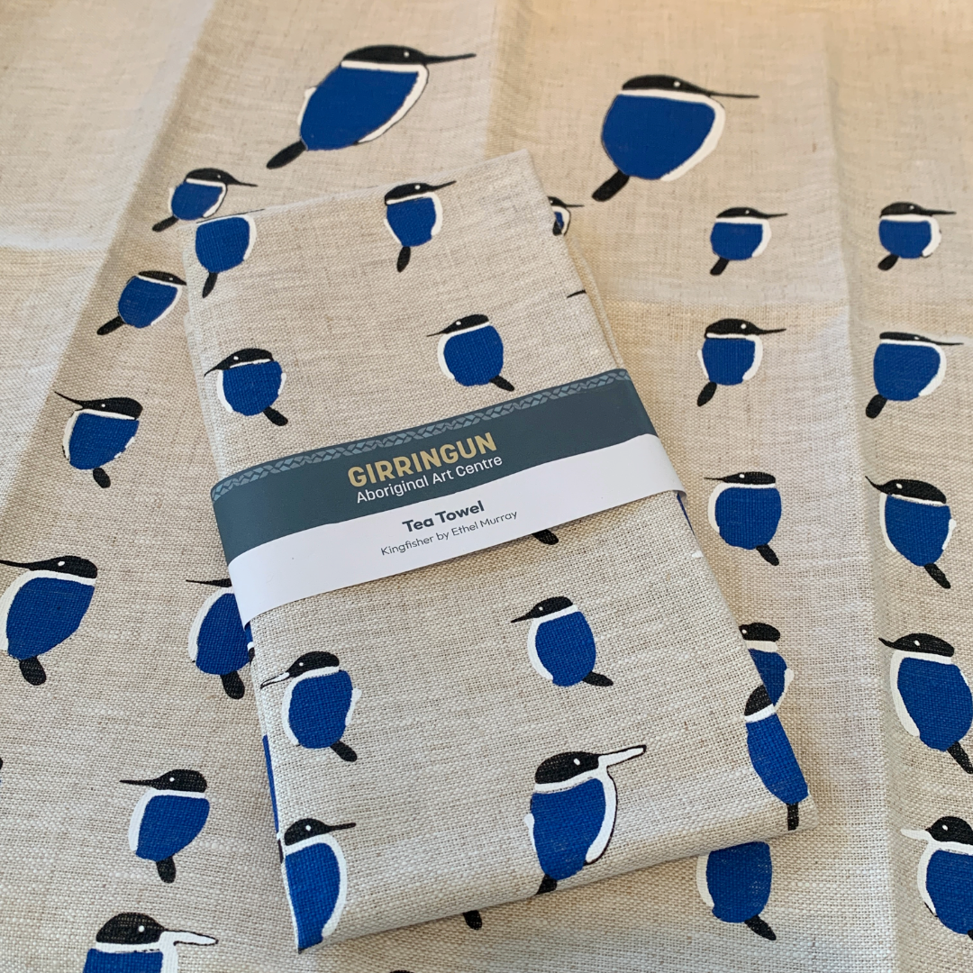 ETHEL MURRAY - Girringun Art Centre | 'Kingfisher' | Linen tea towel