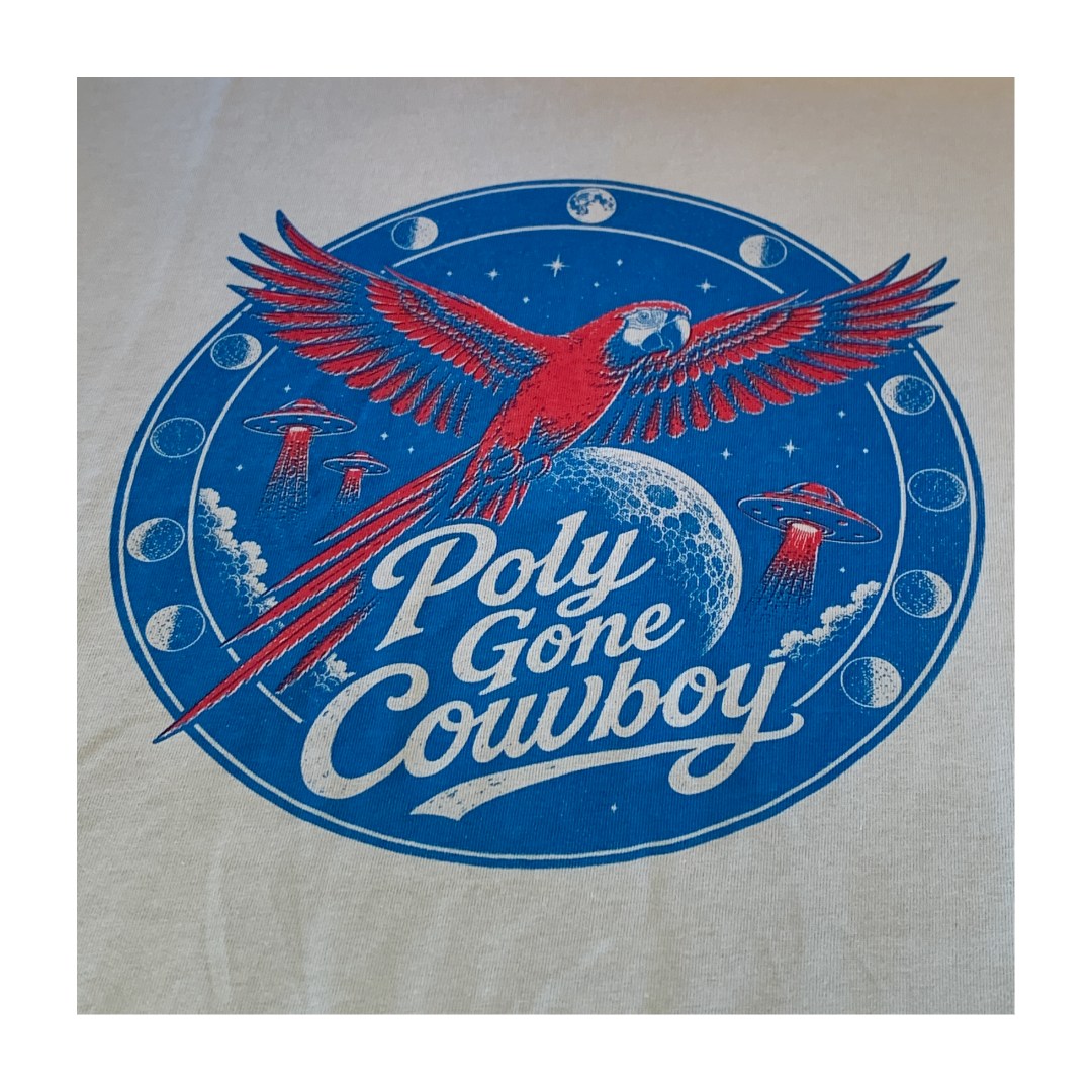 POLY GONE COWBOY | ‘Red Parrot’ | Short sleeved T-shirt | Grey