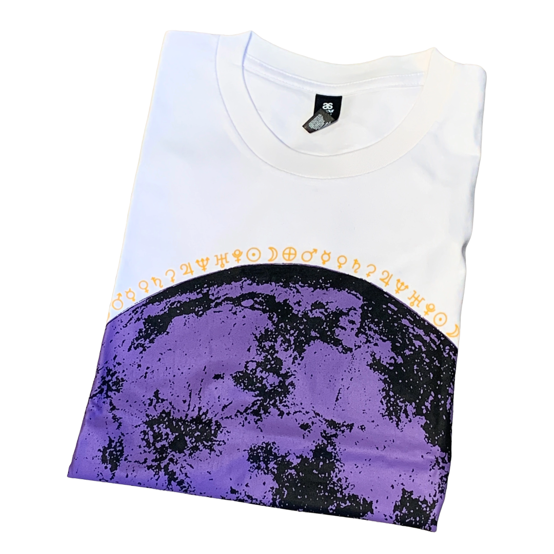 POLY GONE COWBOY | ‘Astro*Moon T-shirt' | Purple moon / white fabric