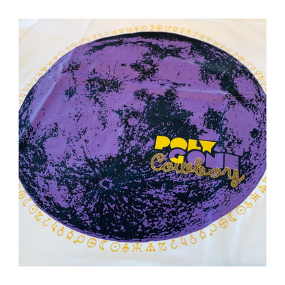 POLY GONE COWBOY | ‘Astro*Moon T-shirt' | Purple moon / white fabric