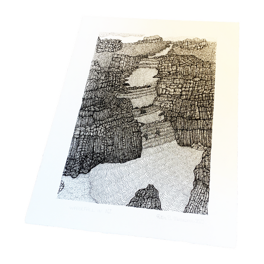 PETER B MORRISON | ‘Waterfall in NT’ | Pen + Ink drawing | 2023 | 60 (h) x 40 (w) cm