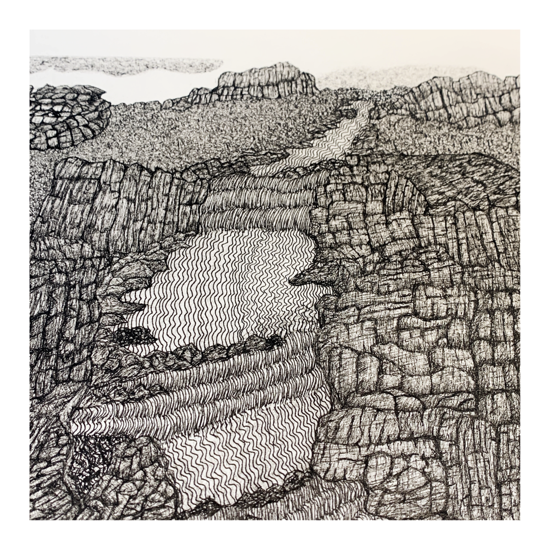 PETER B MORRISON | ‘Waterfall in NT’ | Pen + Ink drawing | 2023 | 60 (h) x 40 (w) cm