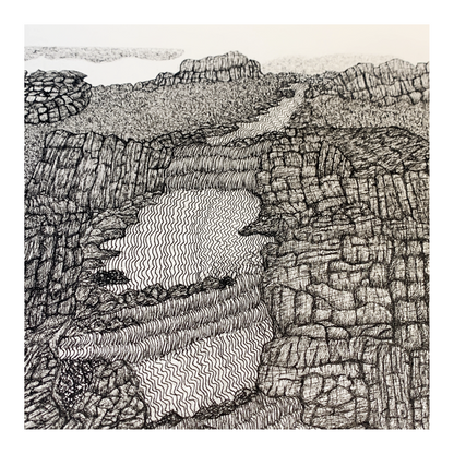 PETER B MORRISON | ‘Waterfall in NT’ | Pen + Ink drawing | 2023 | 60 (h) x 40 (w) cm