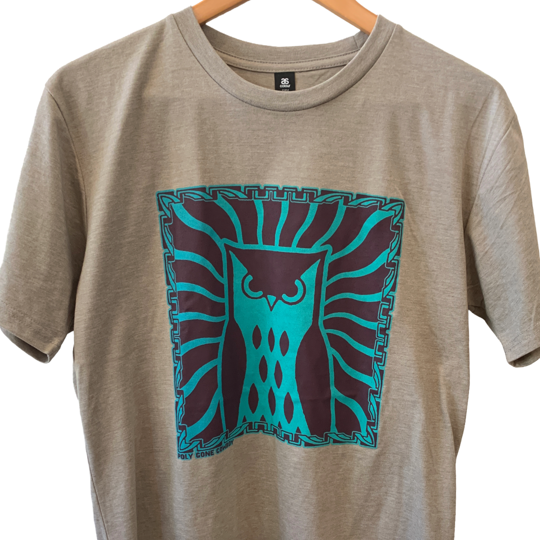 POLY GONE COWBOY | 'Cosmic Owl' | T-shirt/Grey