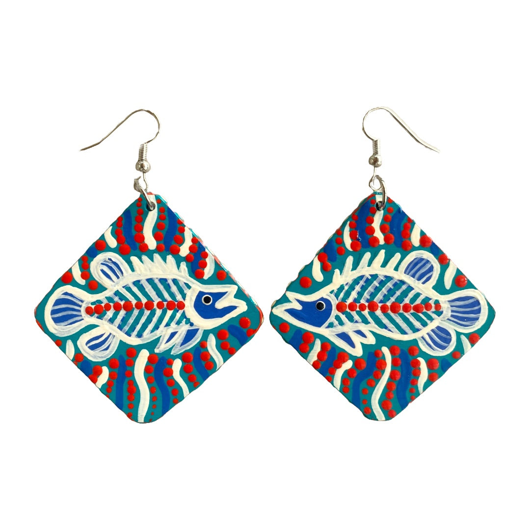 IRENE BOWYER | ‘Barra(square)’ Earrings | Hand-painted wood / square shaped