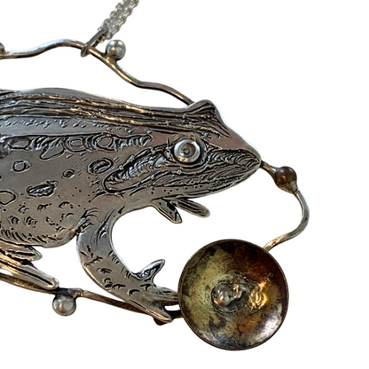 MELISSA STANNARD | ‘Striped Marsh Frog – Limnodynastes Peronii’ | Sterling silver pendant with patina, brass and copper