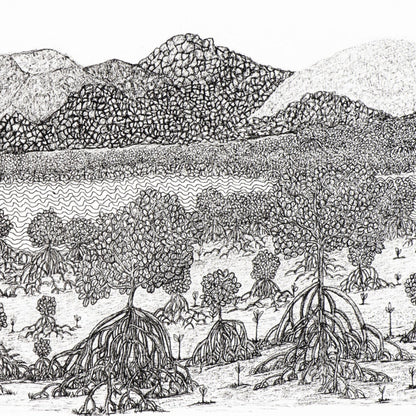 PETER B MORRISON | 'Thag V' (Mangrove, Low Tide) Drawing | Pen and ink on archival paper. Framed