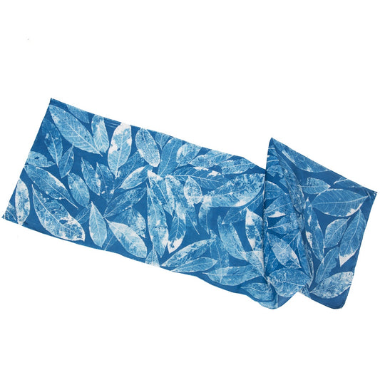 BLUE MUSE | 'Leaves' | Habotai silk cyanotype scarf