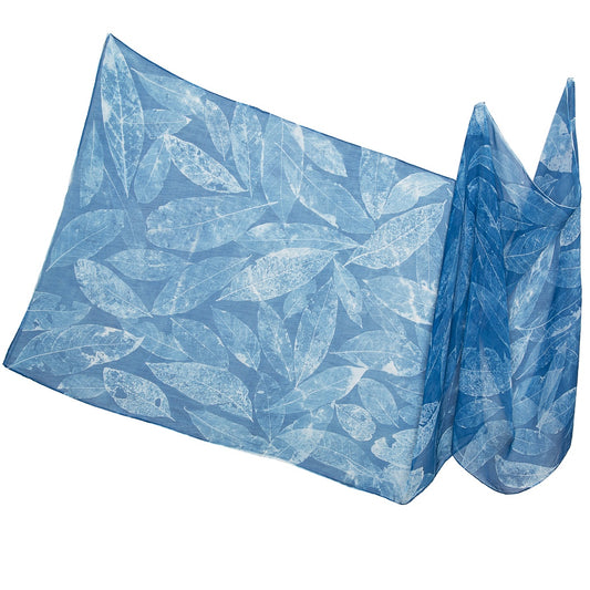 BLUE MUSE | 'Leaves' | Silk Chiffon cyanotype scarf