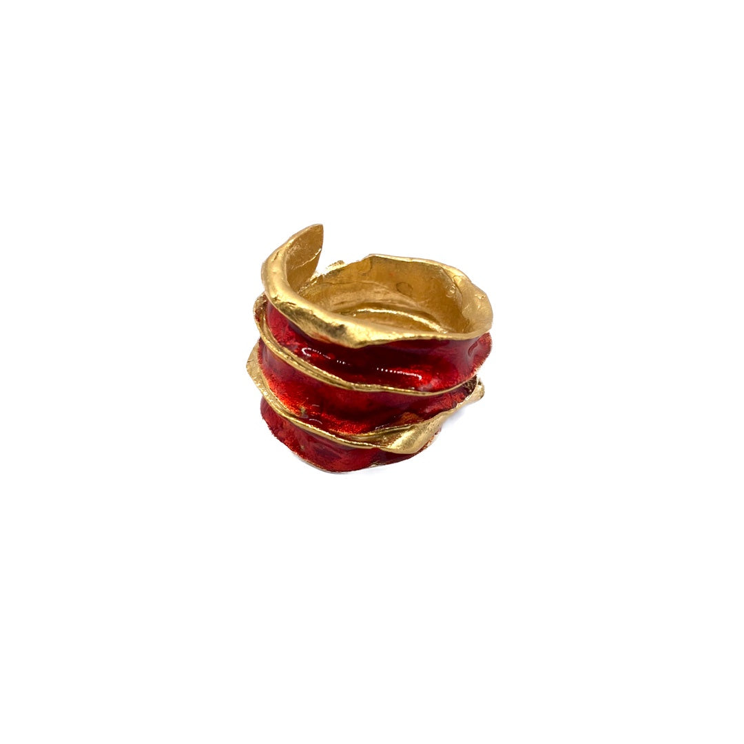ARTIZ | ‘Enamel Leaf Ring’ (I) | Bronze | Red / Large