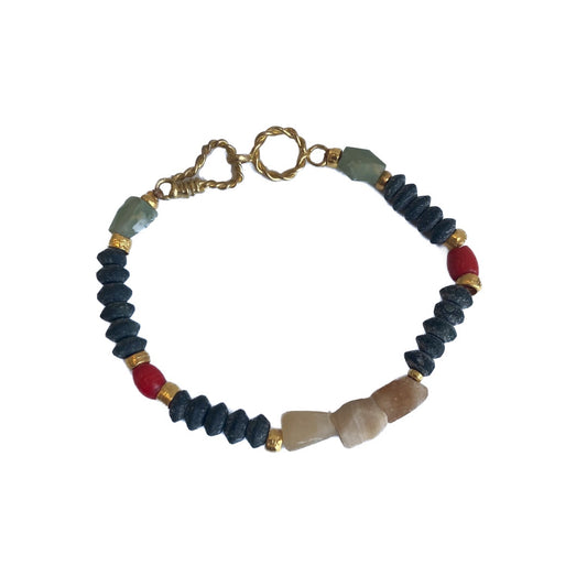 ARTIZ | ‘Coral Bead Bracelet’ | Red coral beads  / ancient roman glass / jade