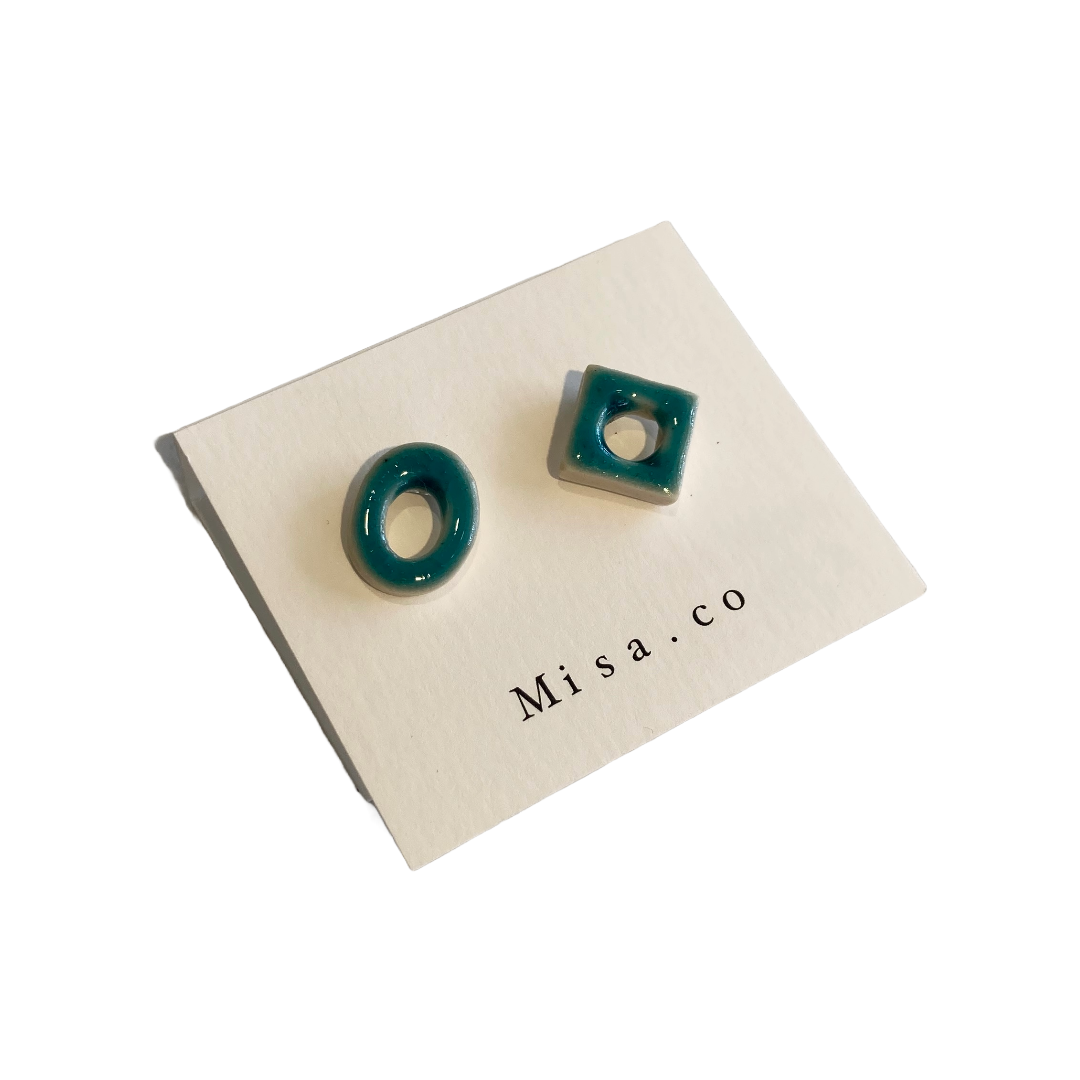 MISA.CO | ‘Rhombus Ceramic Earrings #10’ | Emerald blue | Surgical Stainless Steel Fittings