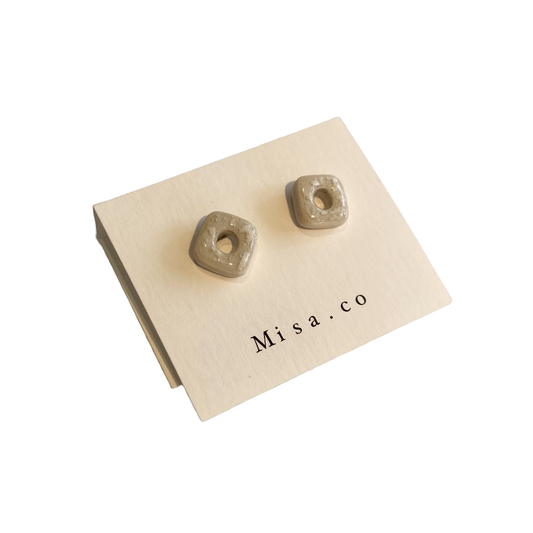 MISA.CO | ‘Petite White Rhombus Ceramic Earrings #12’ | Surgical Stainless Steel Fittings