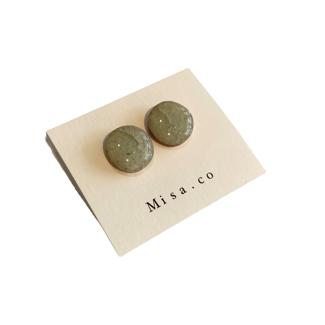 MISA.CO | ‘Glazed Clear Stud Ceramic Earrings #13’ | Smoke-fired / Surgical Stainless Steel Fittings