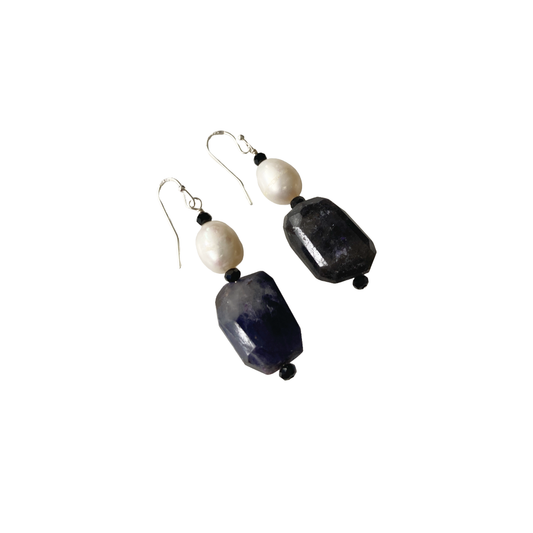 PEARL AND SALTY PLUM | ‘Iolite Earrings’ | Gemstone / fresh water pearls